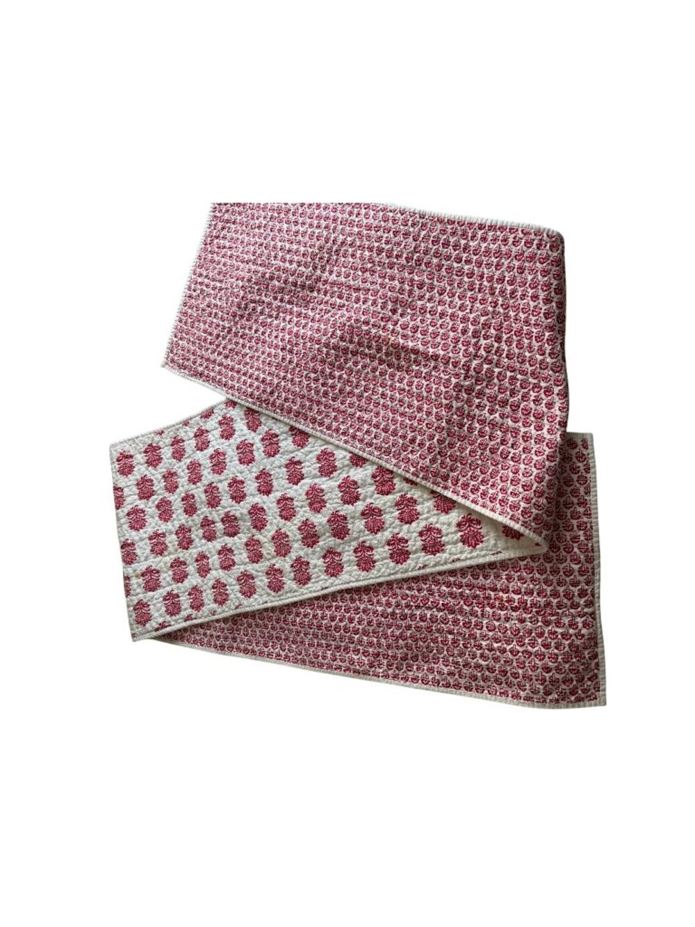 Handmade Red & White Table Runner 15x96" Cotton Floral Print Vintage Style